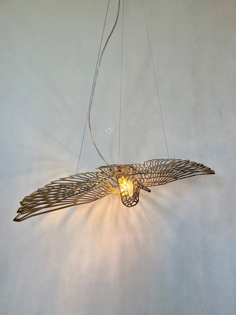 Ceiling light, CraneMetrics Gold, unique design, stainless steel, flying bird light, designer lighting, image 7