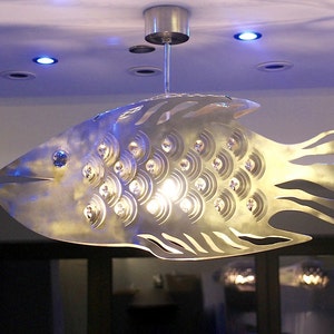 Lampa sufitowa COD FISH unikalny design, lampa ryba ze stali