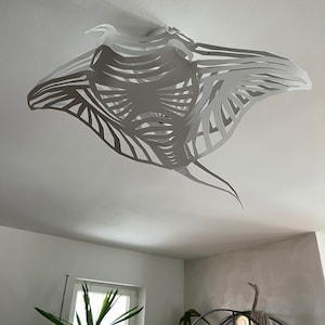 Plafoniera, Manta Ray, design unico, acciaio bianco, luce mare, illuminazione di design, immagine 10