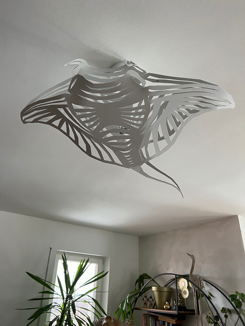 Plafoniera, Manta Ray, design unico, acciaio bianco, luce mare, illuminazione di design, immagine 10