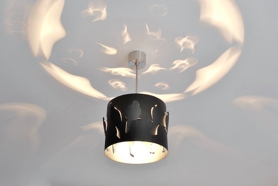 Modern Lamp Ceiling Light Black Birds Etsy