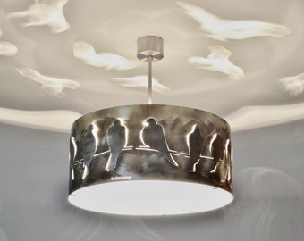 Lampada moderna, plafoniera, BIRDS, in acciaio inox, lampada a sospensione