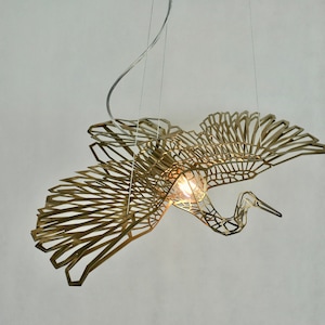 Ceiling light, CraneMetrics Gold, unique design, stainless steel, flying bird light, designer lighting, image 6