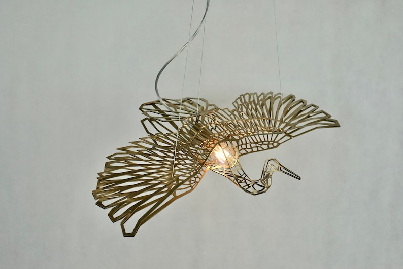 Ceiling light, CraneMetrics Gold, unique design, stainless steel, flying bird light, designer lighting, image 6