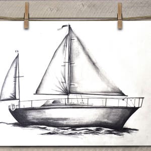 Sailboat Art Print Boat Art Print Sailboat Decor Sailboat Art Sailboat Drawing Sailboat Artwork image 1