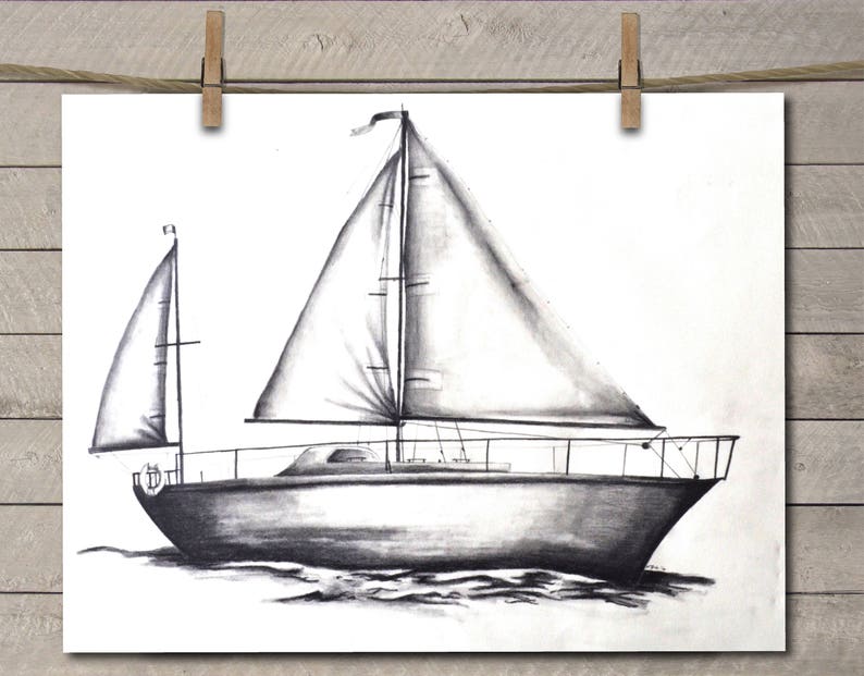 Sailboat Art Print Boat Art Print Sailboat Decor Sailboat Art Sailboat Drawing Sailboat Artwork image 1