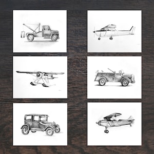 Transportation Art, Kids Room Wall Decor, Vintage Fire Truck Art, Airplane Wall Art, Truck Wall Decor, Kids Room Decor, Vintage Boys Room