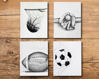 Boys Room Decor, Boys Room Sports Decor, Boys Room Wall Decor, Sports Room Decor, Sports Art Set, Soccer, Basketball, Baseball, Football Art