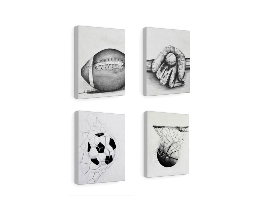 Sports Canvas Art, Set of 4 Sports Art, Sports Canvas Wall Art