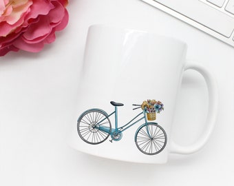 Vintage Bicycle Mug, Bicycle with Basket, Bicycle with Flowers Mug, Vintage Bicycle Art, Gift for Her, Mother's Day Gift, Bicycle Gift
