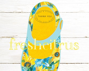 Sunflowers Blue Baby Shoe Baby Shower Favor Tag Printable Instant Download