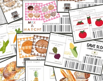 Pretend Play Coupons Canned Goods and Bakery Aisles Play Grocery Store Printables Instant Download