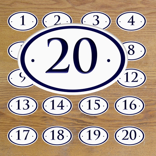 Printable Enamel Number Sign Tags Navy Blue and White 1-20 Instant Download