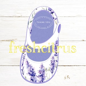 Lavendel babyshower bedankkaartje babyschoen afdrukbare Instant Download