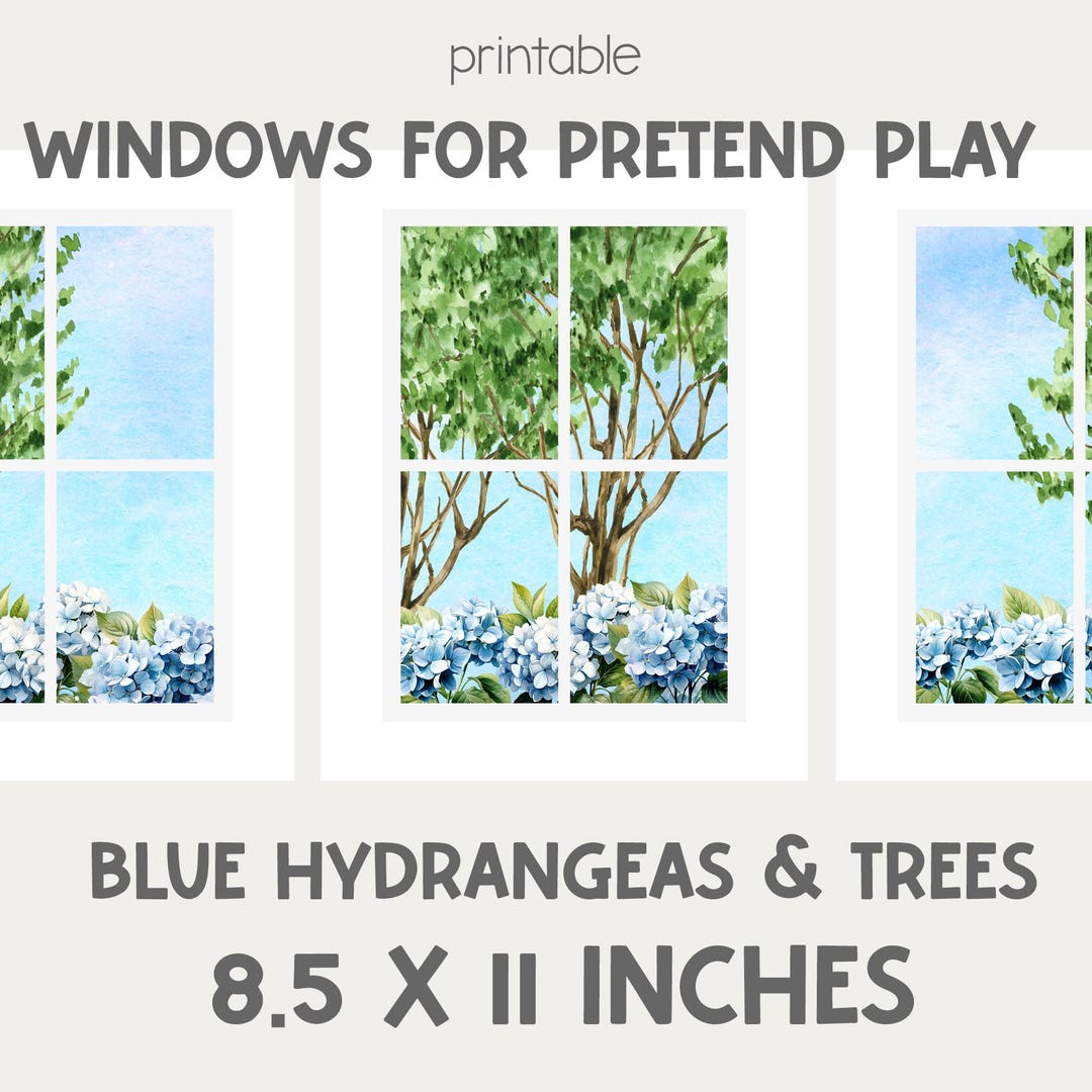 Windows for Pretend Play Blue Hydrangeas and Trees Printable Instant ...