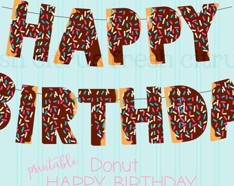 Donut HAPPY BIRTHDAY BANNER Banner Printable Instant Download