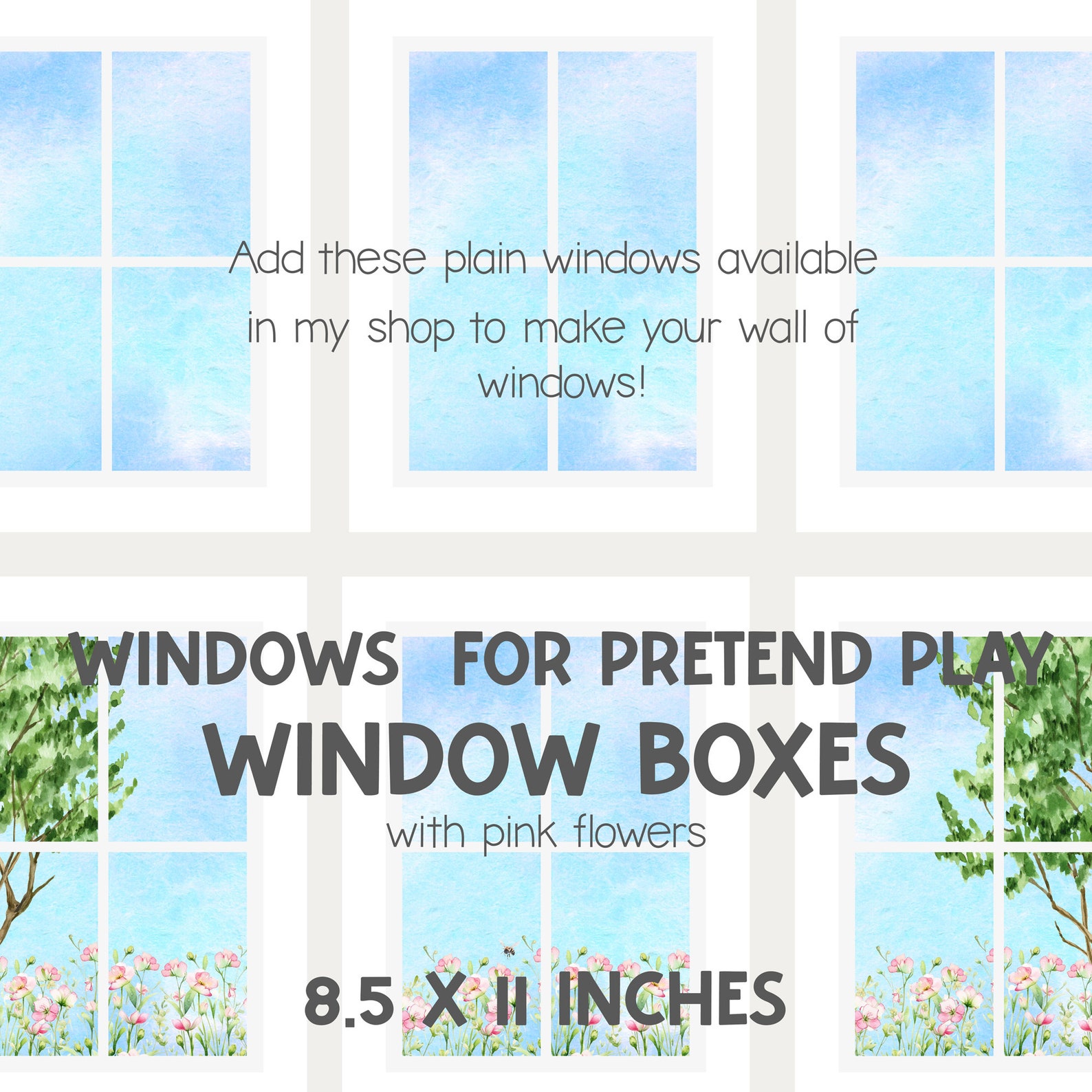 Windows for Pretend Play Window Box With Pink Flowers and Trees ...