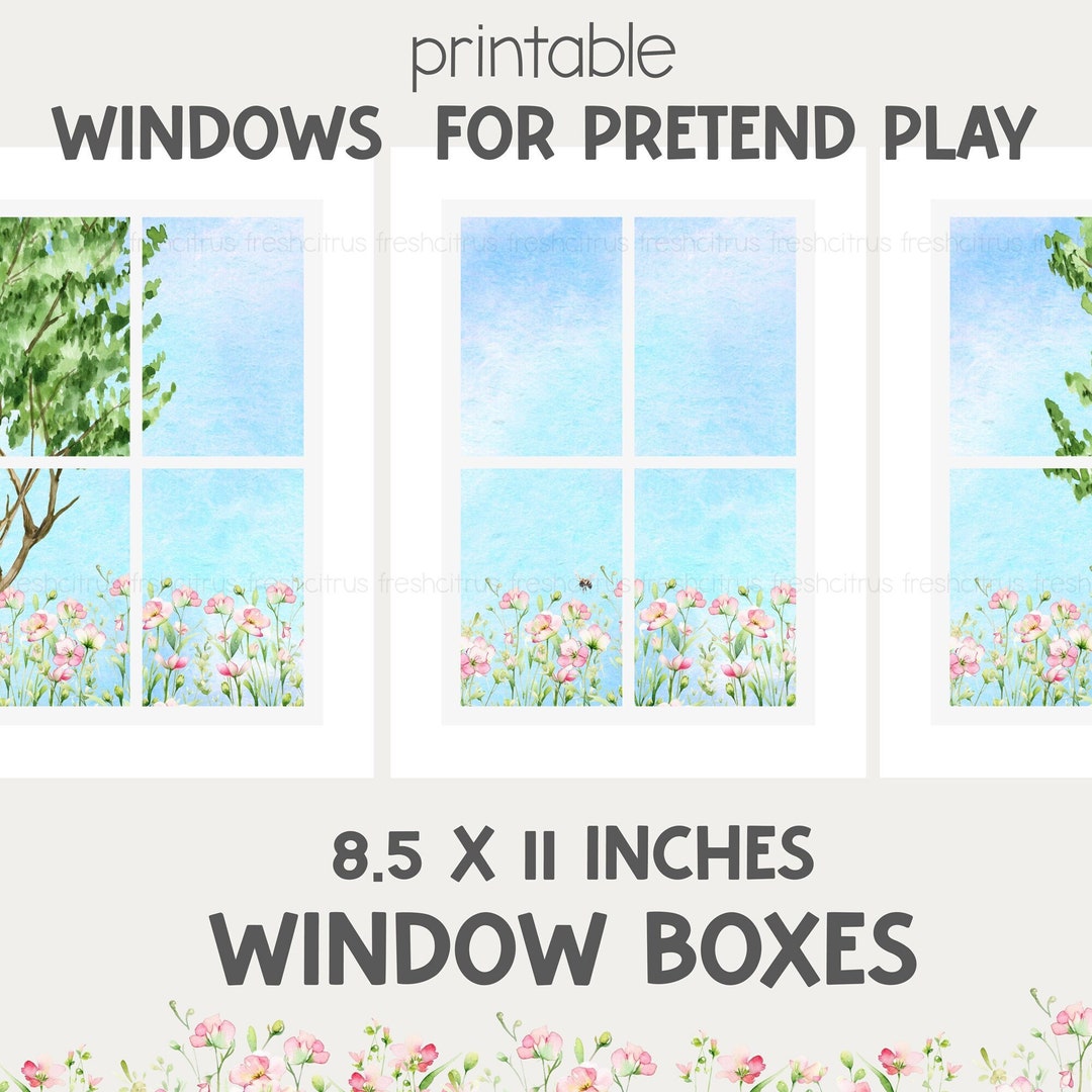 Windows for Pretend Play Window Box With Pink Flowers and Trees ...