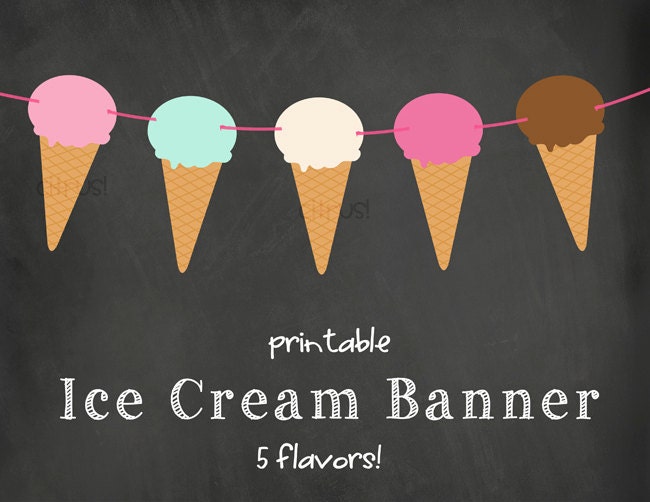 Ice Cream Cones Banner Printable Ice Cream Party Ice Cream Etsy