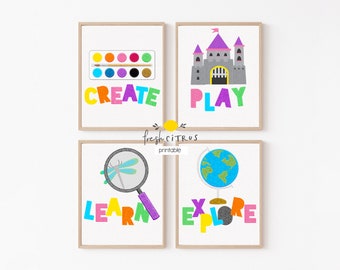 Playroom Wall Art Set 8 x 10 Felt with Stitching Printable Instant Download