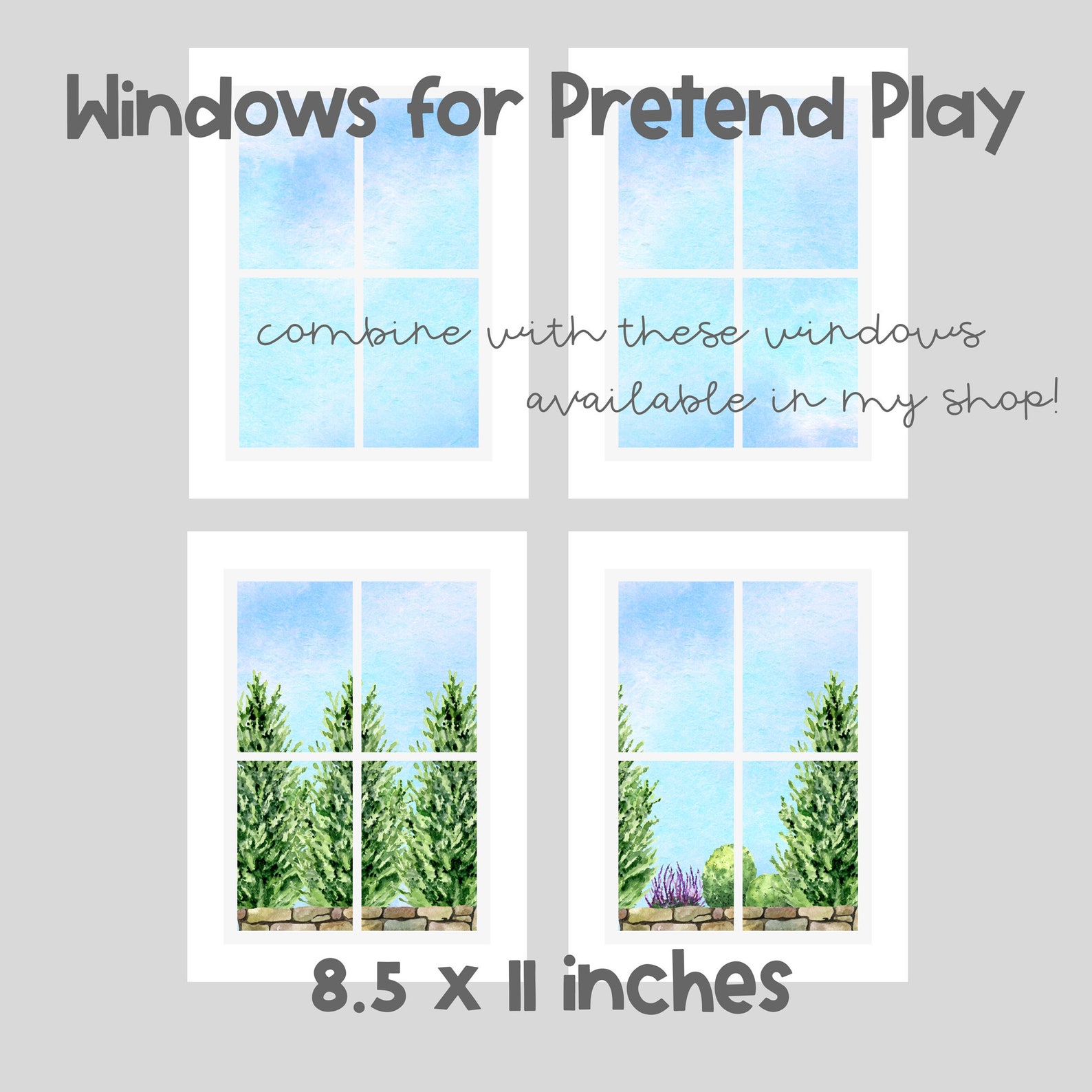 Windows for Pretend Play Pine Trees and Stone Wall Printable Instant ...