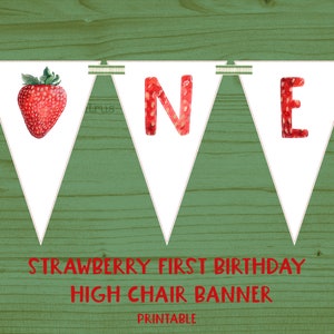 Strawberry First Birthday ONE Felt Pennant High Chair Banner Printable Instant Download
