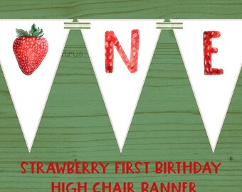 Aardbei eerste verjaardag EEN vilten wimpel kinderstoel banner afdrukbare direct downloaden