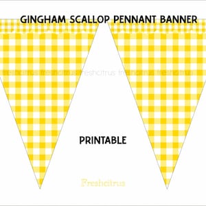 Yellow Gingham Pennant Flag Banner with Scalloped Edge Printable Instant Download