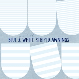 Light Blue and White Striped Awnings Bold and Thin Stripes Printable Banner Instant Download