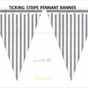 Ticking Stripe Scalloped Edge Pennant Flag Banner Dark Gray and White Printable Instant Download