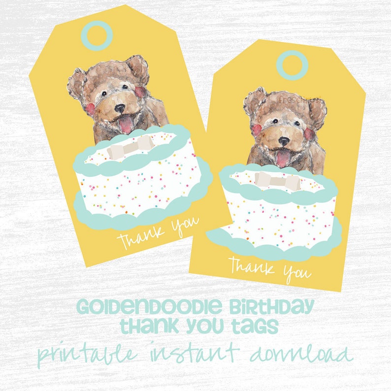 Goldendoodle Birthday Party Thank You Tag Golden Doodle Dog Etsy