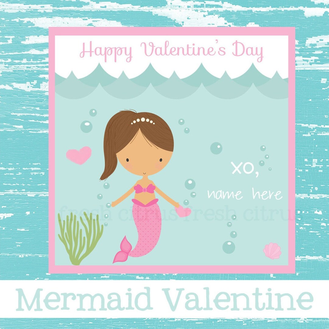 Mermaid Valentine's Day Card Kids Classroom Valentine Printable Instant ...