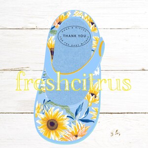 Babyshower zonnebloem bedankkaartje babyschoentje lichtblauw afdrukbare Instant Download