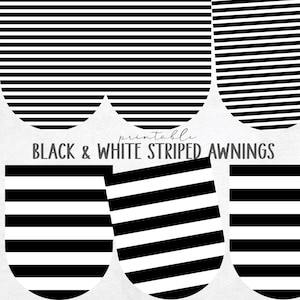 Black and White Striped Awnings Bold and Thin Stripes Printable Banner Instant Download