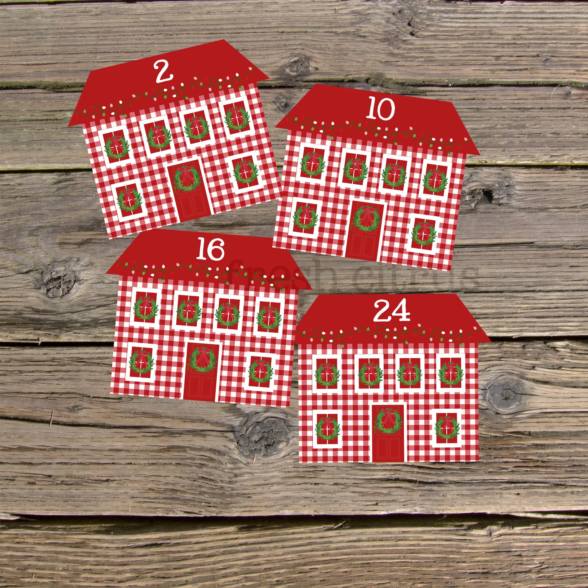 Red Gingham House Advent Calendar Printable Advent Tags Etsy