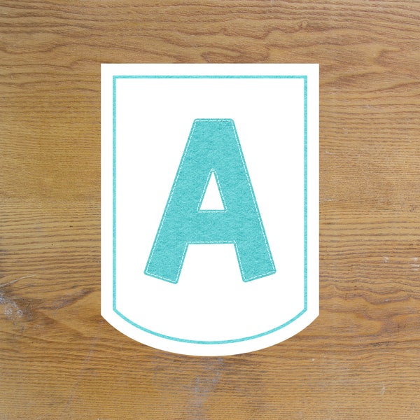 Felt Banner Arch Turquoise Alphabet with stitching Printable Instant Download