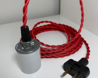 Porcelain Plug-In Pendant Light  12 feet cord set Red