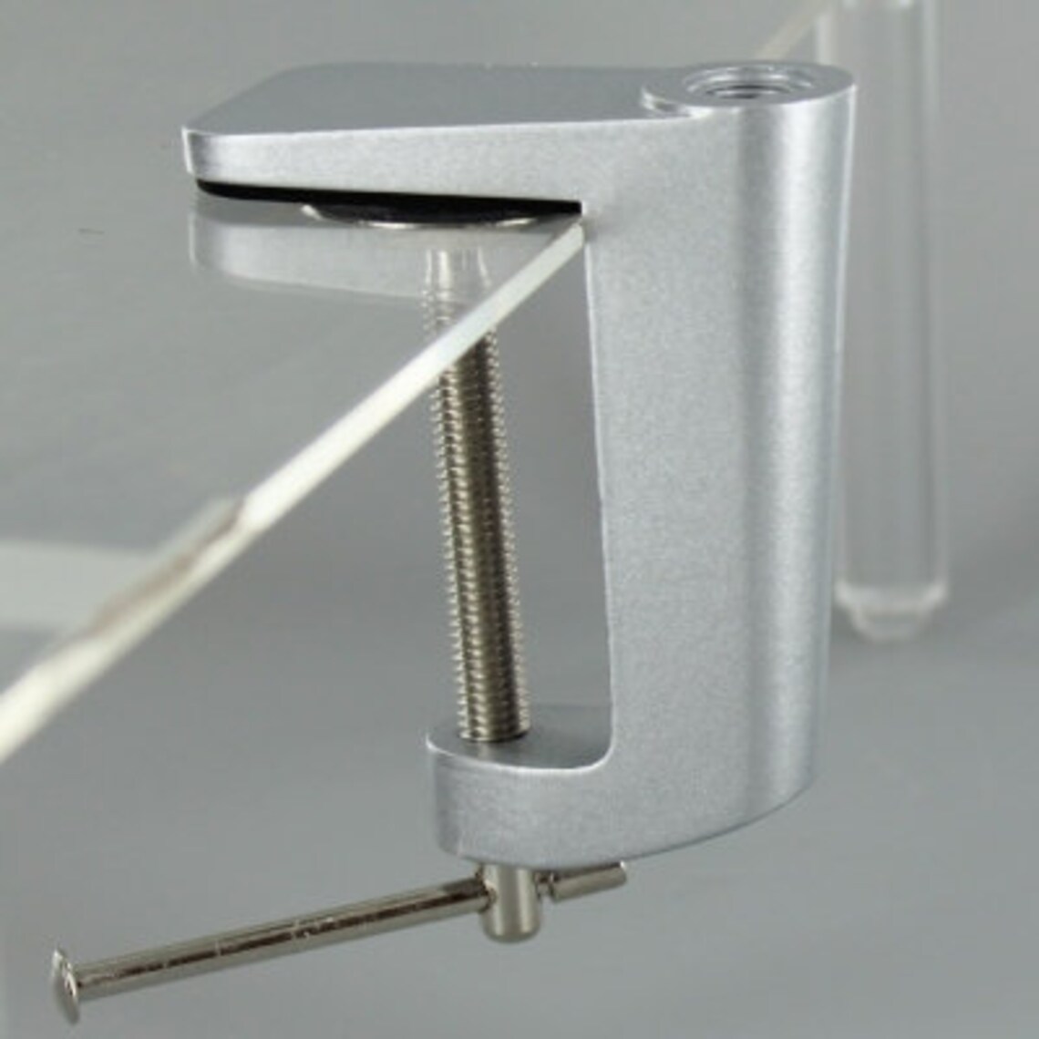 Adjustable Arm Clamp Table Lamp Clip Metal Thread 3/8 Inches Silver 2