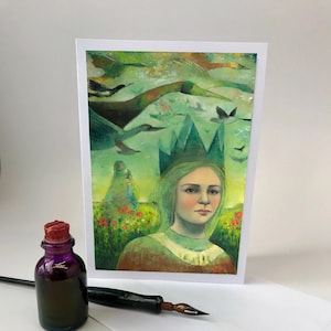 Queen of Migration Art Card: Whimsical Goddess Blank Note Card