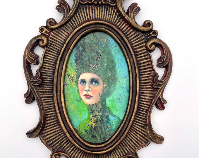 Romantic Gothic Decor, Art Nouveau Framed Print Ready to Hang Hand