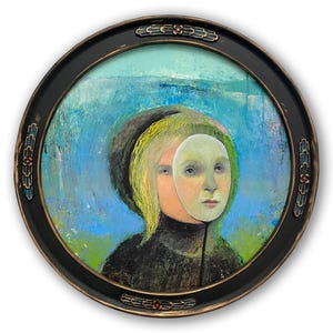 Framed Circle Art Print: "Unmasking" Surreal Portrait by Shannon Richardson