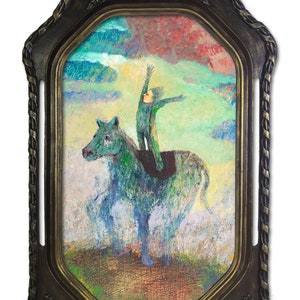 Horse lover gift, whimsical framed art print, folklore art, ready to hang art, fairy tale room decor, surreal fantasy art, magical art print