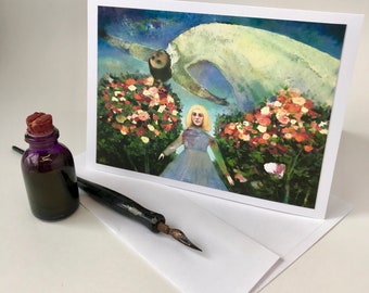 Frameable art card from original artwork, blank note card, art greeting card, roses in art, flower card art, whimsical art print, art cards