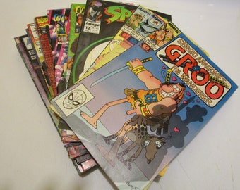 Vintage Comic Books, Lot of 30, Sergio Aragone's Groo, Spawn, Ex-Muntants, Archer and Armstrong, Ultraverse The Night Man, Sonic and MORE