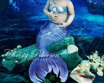 Baby Mermaid Tail Overlay and Underwater Digital Background Set