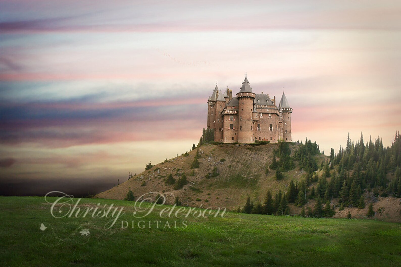 Castle on Hill Digital Background for Whimsical Princess and image 0.