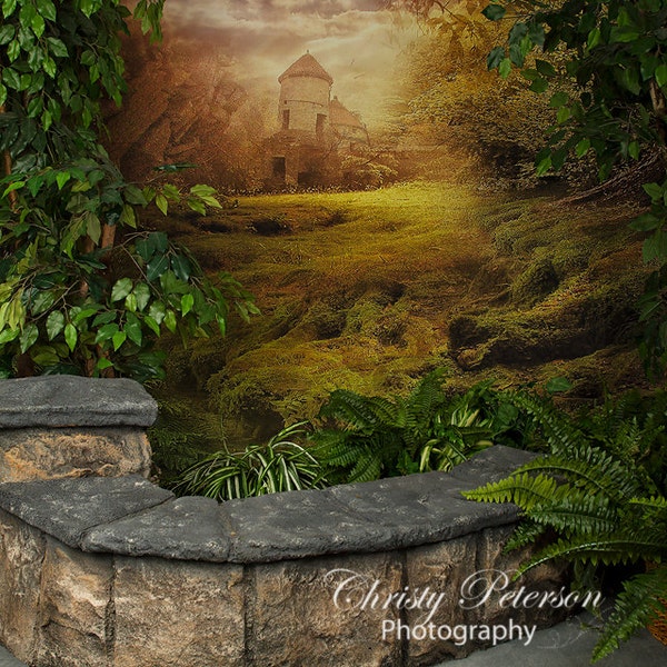 Castle and Stone Wall Fairy Tale Digital Background for Photographers