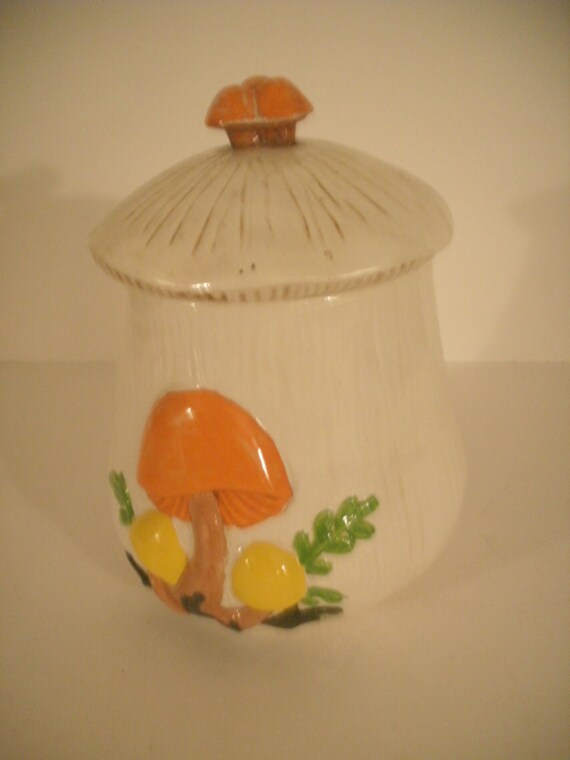 Large Vintage Mushroom Ceramic Canister Gifts For Her Orange Etsy
