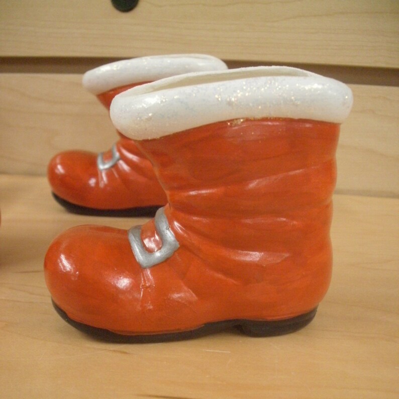 Ceramic Santa Boot ornaments candy cups Vintage style Santa boots gifts for her Christmas decorations Santa boots Red Santa boot ornaments