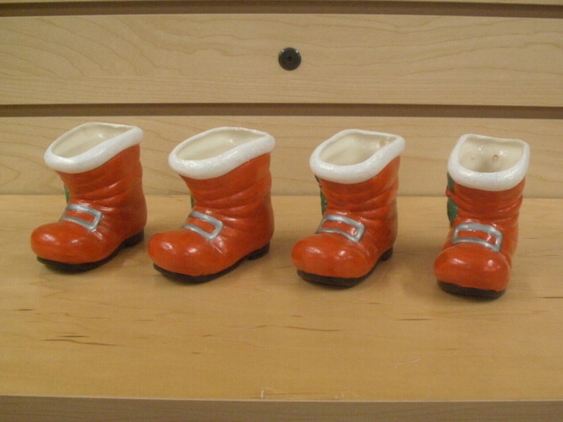 Ceramic Santa Boot ornaments candy cups Vintage style Santa boots gifts for her Christmas decorations Santa boots Red Santa boot ornaments